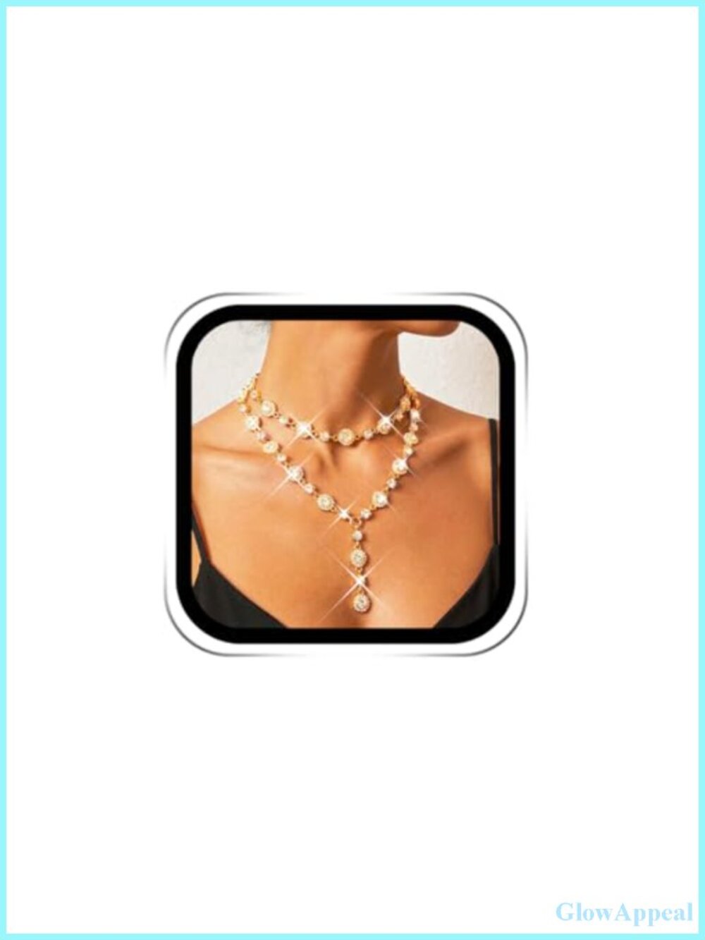 Rhinestone Crystal Y Shaped Layered Choker Necklace Gold Tone Costume Jewelry